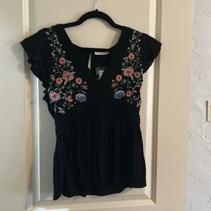 Black and Floral Frilly Top